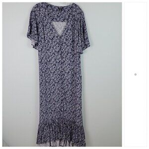 Evans blue floral dress Flutter sleeve Maxi size 20